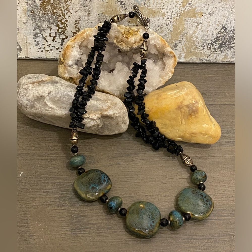 Handmade lamp work bead necklace